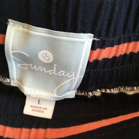 SUNDAY SOFT KNIT SKIRT IN NAVY AND CORAL STRIPES - Picture 4 of 5